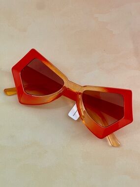 Anthropologie Red-to-Orange Gradient Geometric - Butterfly Oversized Sunglasses